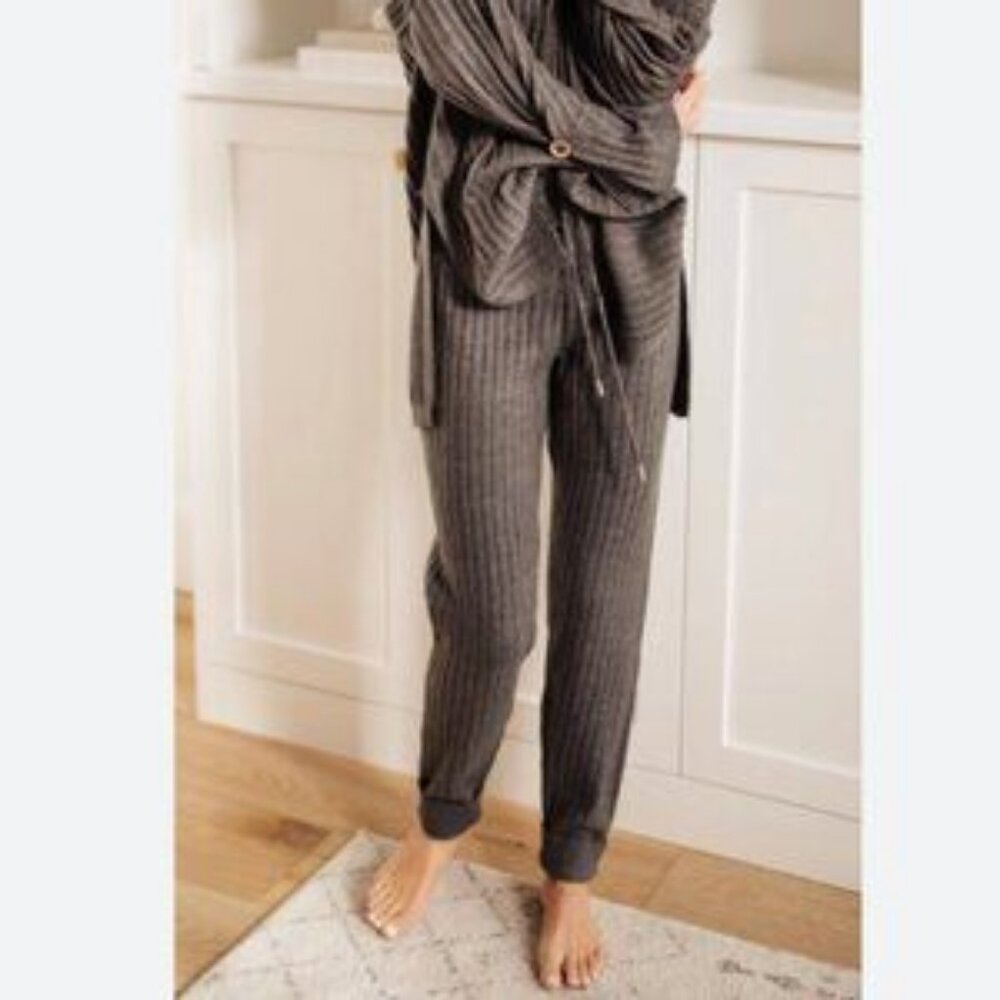 Intimately Free People M Charcoal Ribbed Knit High Rise Around The Clock Jogger